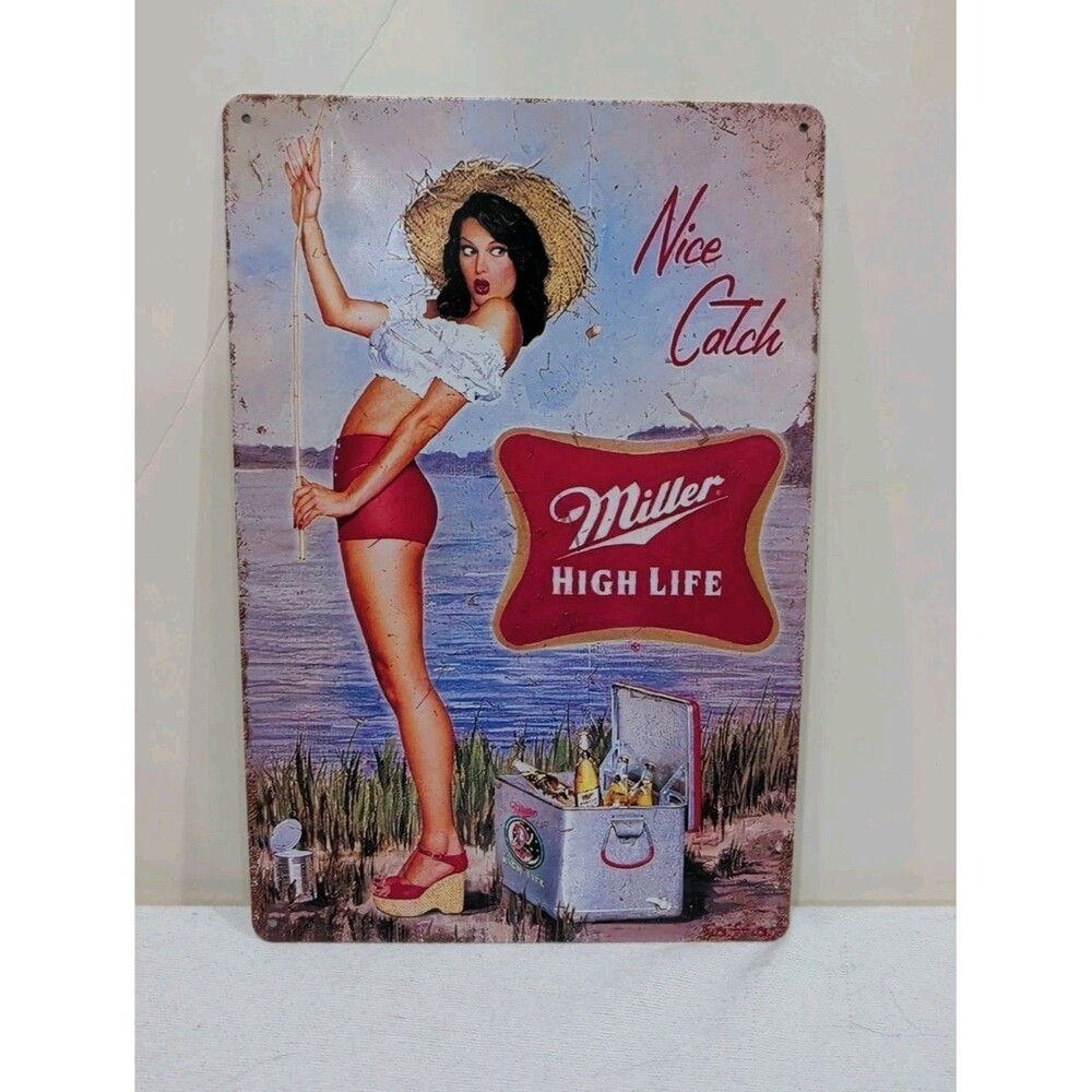 Miller High Life Beer Tin Sign 12"x 8" Pin Up Girl